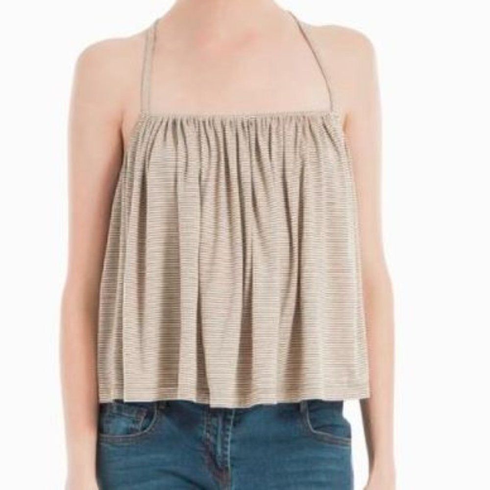 Max Studio London Striped Racerback Cami Tank Taupe/Beige